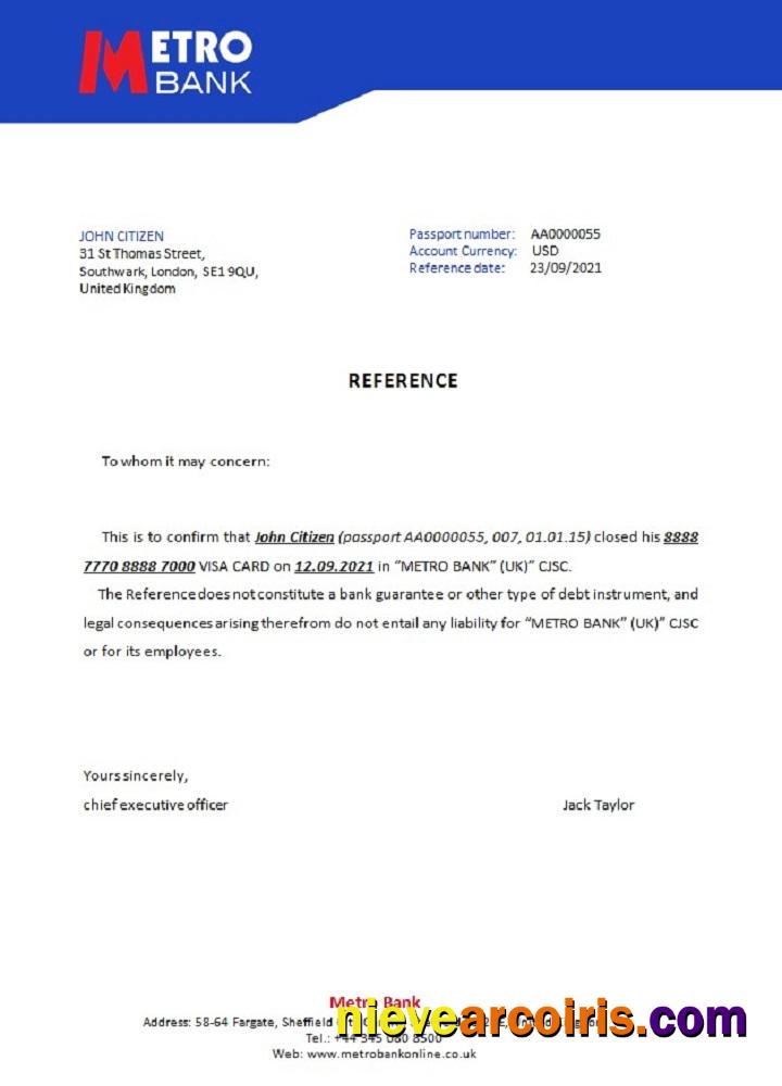 United Kingdom Metro bank closure reference